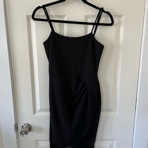 Chic Black Mini Dress with Fringe Detail